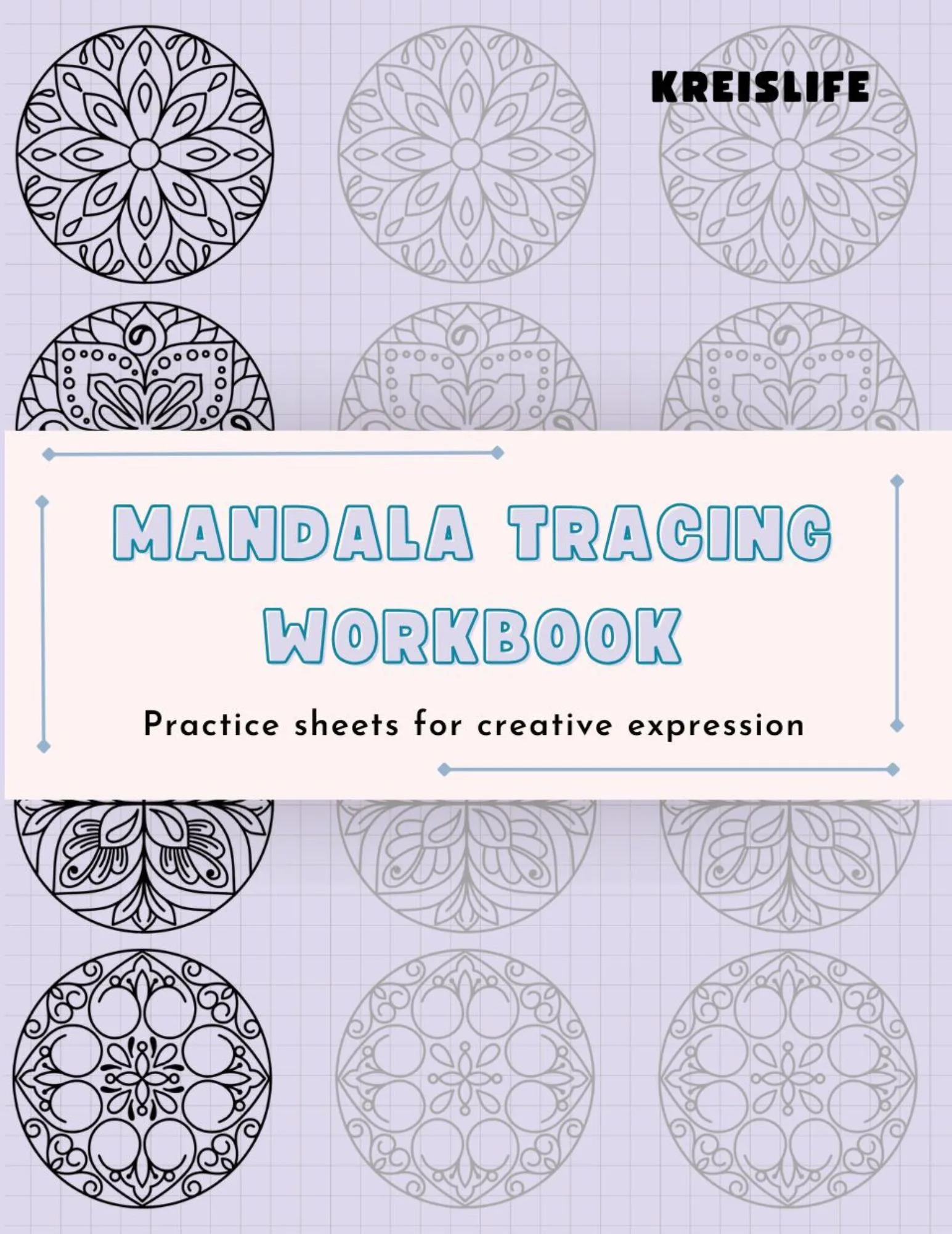 Mandala Tracing Workbook cover featuring 60 hand-drawn mandala designs for creative expression. Perfect for beginners and advanced artists, this workbook offers practice sheets for tracing intricate mandala patterns. Ideal for enhancing mindfulness, improving artistic skills, and enjoying a calming, therapeutic activity. Great for personal growth and relaxation
